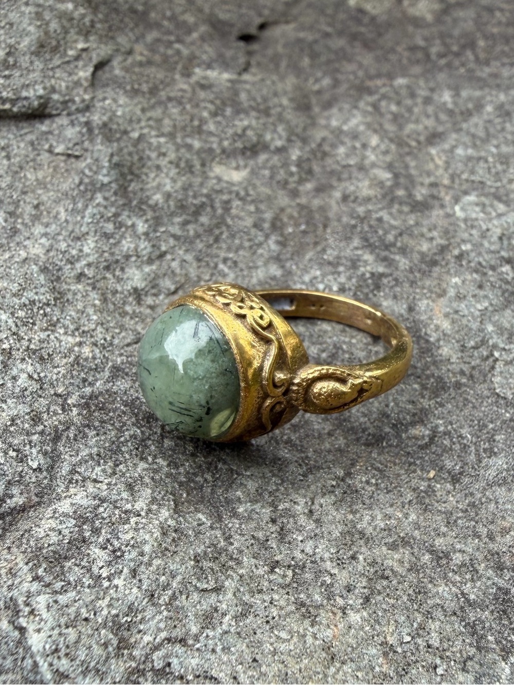 Genuine Gemstone Green Stone Dome Small Gold Pinky Ring 4